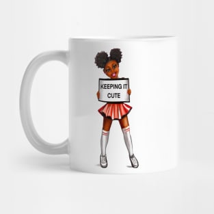 black anime girl cheerleader #002 with Afro hair in puffs, dimples, brown eyes and dark brown skin side profile. Hair love ! Mug